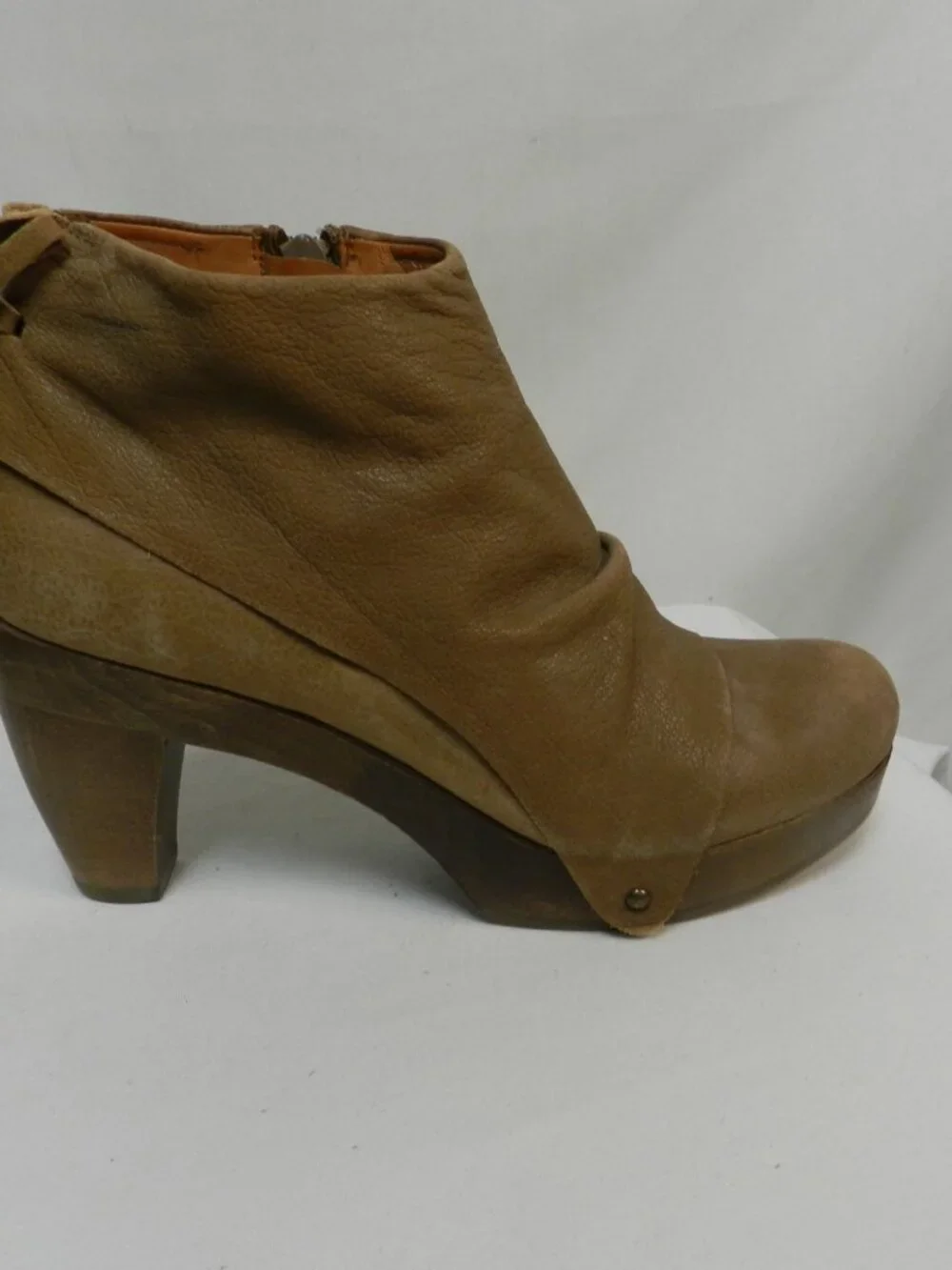Coclico Ndakinna Leather Wood Clog ankle Boots Booties brown zip Size Sz 39 US 8